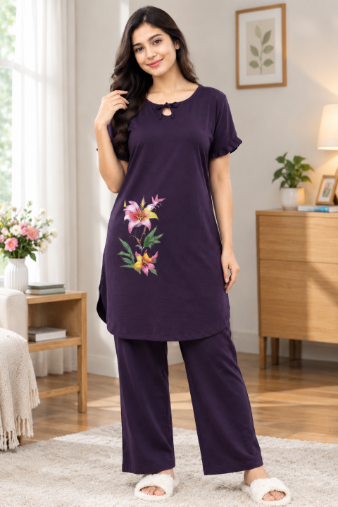 Teenager Summer Wear Printed T-shirt and Trouser Set. ☘️উমাইশা ফ্যাশান নিয়ে এসেছে মেয়েদের আরামদায়ক রাতের পোশাক ☘️এখন ঘুম হবে প্রশান্তিতে ☘️সামনে বুতাম আছে , সাথে আছে বুক পকেট , অনেক সুন্দর বেন কলার । ।