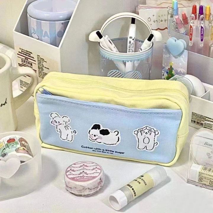 Puppy Print Zipper Pencil Bag Multi-function Stationery Case Storage Bag Heart Shaped Sticky Notes For Student School Supplies