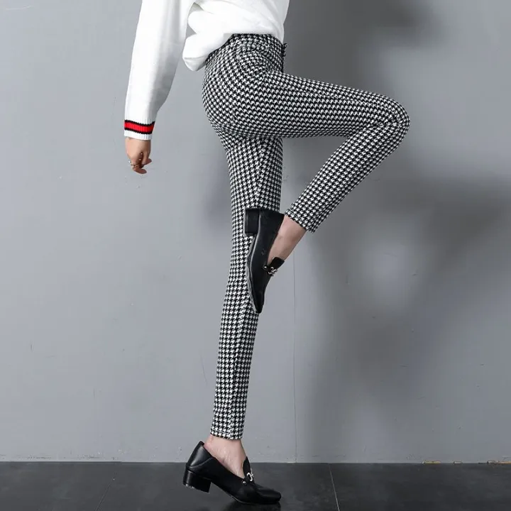 Houndstooth%20Women's%20Pants%20for%20Outer%20Wear2022Autumn%20New%20Elastic%20Slimming%20Skinny%20Plaid%20Pants%20Trendy%20British%20Pencil%20Pants%20-%20Image%204