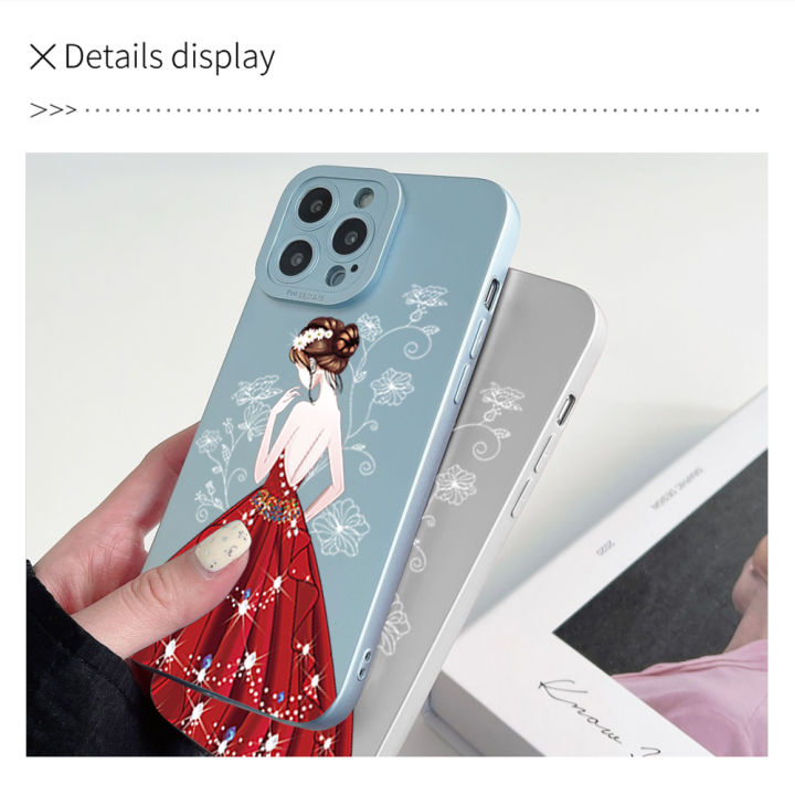 BILI%20for%20OPPO%20F15%20/%20A91%20/%20Reno3%204G%20Back%20Cover%20Red%20Dress%20Girl%20Frosted%20Plating%20Lens%20Protection%20Soft%20Silicone%20Phone%20Cases%20-%20Image%204