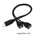 USB 2.0 A 1 Male to 2 Dual USB Female Data Hub Power Adapter Y Splitter Cable-black.
