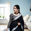 Tangail Half Silk Black Silver Jaba Par Saree - No Blouse Piece.