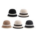 Plush Stitching Woolen Bucket Hat Women's Autumn and Winter Wild Warm Big Head Circumference Plain Face Small Bucket Hat Fashion.