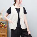 Women's Cotton and Linen Vest Artistic CasualVCollar Sleeveless Waistcoat Summer Thin Outer Match Cardigan Vest Small Coat.