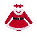 Baby Girls 2Pcs Christmas Bodysuits Outfits Long Sleeve Fur Trim Velvet Romper Dress Headband Set Newborn Winter Xmas Clothes.
