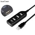 High Speed USB 4 Port USB 2.0 Hub for PC Laptop Tablet - Black.