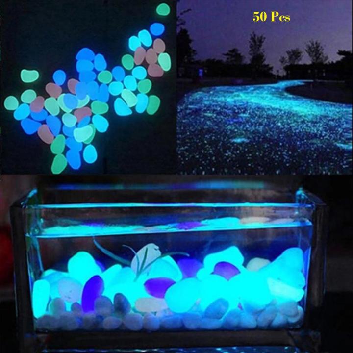 50 Pcs Glow Stone Luminous Pebbles for Aquarium Fish Tank Garden Decor Glow In The Dark Stones