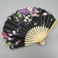 1pc Japanese Style Retro Shell Shaped Fan Silk Cloth Bamboo Folding Fans Wedding Hand Fans Single-side Flower Curved Fanbone. 