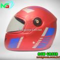 FULL FACE STM BIKE HELMET - BLACK, RED, BLUE & JAZZ GRAPHICS. 