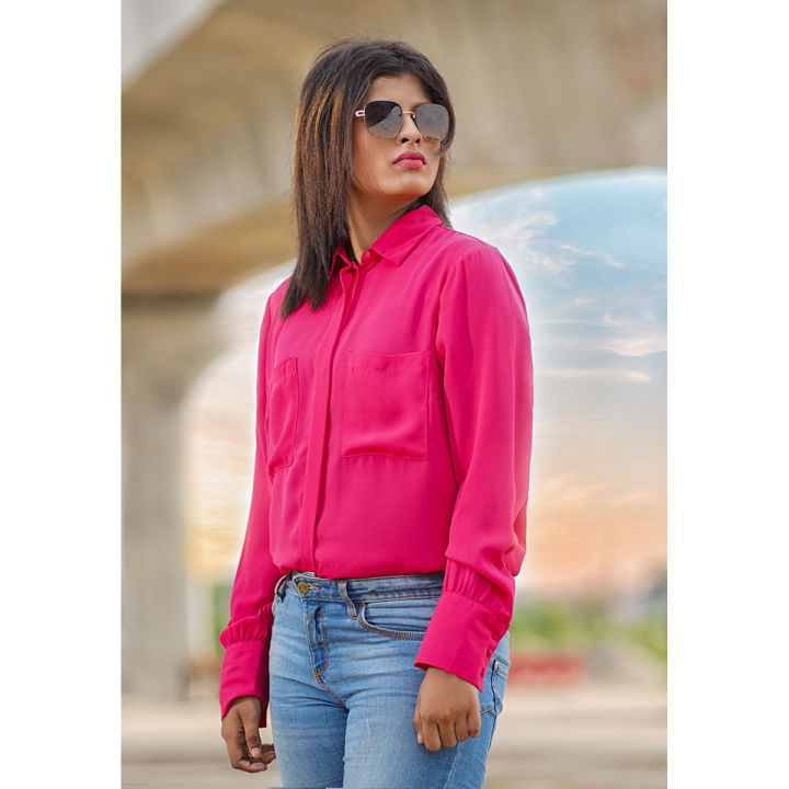 Magenta Georgette Women’s Casual Shirt
