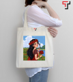 Customizely Illustrated bengali girl with saree Printed Black and White Canvas Tote Bag with Zipper for Girls.