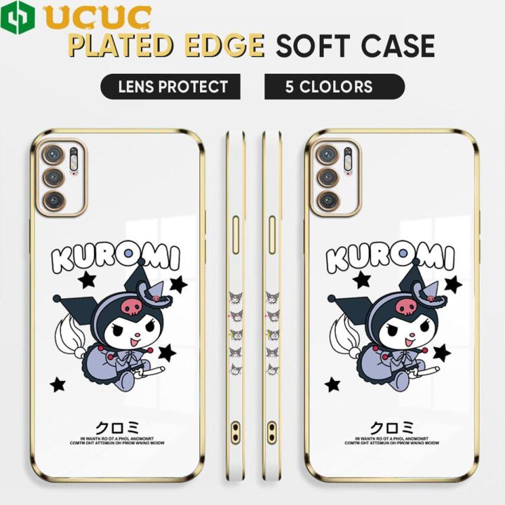 UCUC for Redmi Note 10 5G Luxury 6D Plating Soft Casing Silicone Square Frame Phone Case Shiny Bling Back Cover + Free Lanyard Cute Cartoon Anime Characters New design Side Drawing Case