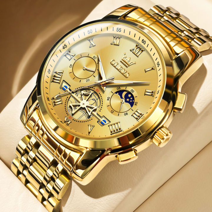 OLEVS Swiss Certified Watch For Men  Luxury Stainless Steel Strap Multifunctional Luminous Quartz Watch Men - 2859