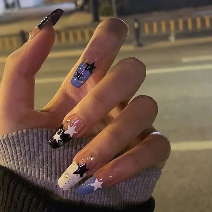 24pcs%20Purple%20Nails%20Long%20Coffin%20Sweet%20Cool%20Ins%20Style%20Nail%20Art%20Black%20Star%20Design%20Press%20On%20Nail%20Tips%20Full%20Cover%20Finished%20Nails%20Honoria%20-%20Image%203