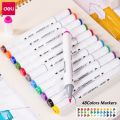 Deli E70803-48 Dual Tip Sketch Markers – 48 Colors, Brush & Chisel Tip Art Markers for Painting, Sketching, Calligraphy, Drawing & Coloring. 