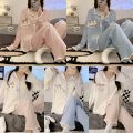 Spring and autumn cartoon sweet embroidery cinnamon dog pajamas women's long sleeves and long pants Internet celebrity live broadcast micro-business home clothes on behalf of the hair. 