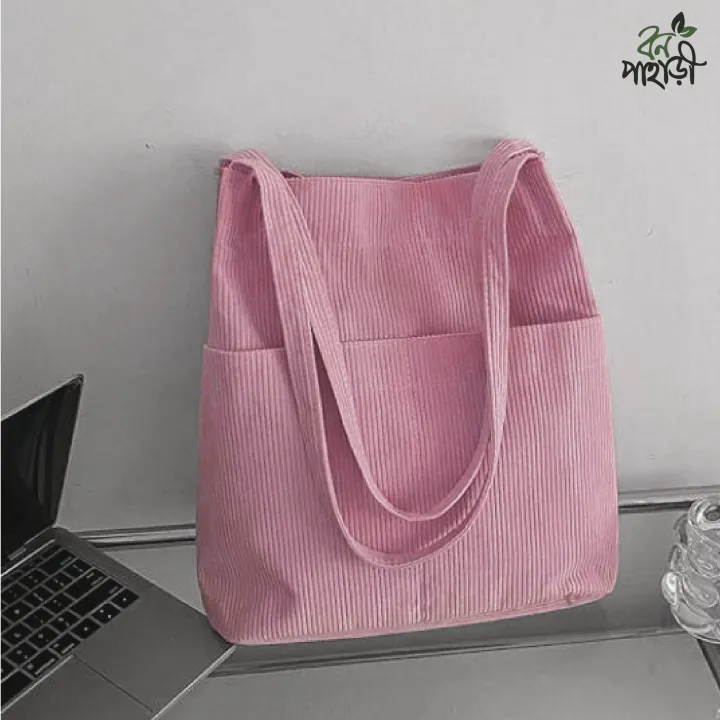 Trendy%20Top%20Handle%20With%20%20Outside%20Pocket%20%20Maroon%20Color%20Corduroy%20Tote%20Bag%20Shopping%20Bag/College/University%20Bag,Tote%20Bag%20-%20Image%204