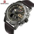 NAVIFORCE NF9095 Luminous Faux Leather Strap Analog Digital Watch for Men- Chocolate. 