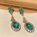 New Luxury Colored Gemstone Earrings Ocean Green Diamond Stud Earrings Vintage Emerald Drop Pear Drop Earrings Long Women.
