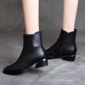 Mature fashion mom leather boots mid heel women's boots autumn and winter new korean version pointed toe block heel short fashion boots for women.