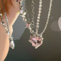 Y2K Purple Crystal Heart Pendant Necklace Women Sweet Cool Girl Punk Clavicle Chain Fashion Aesthetic Necklace Jewelry Gift 2023.
