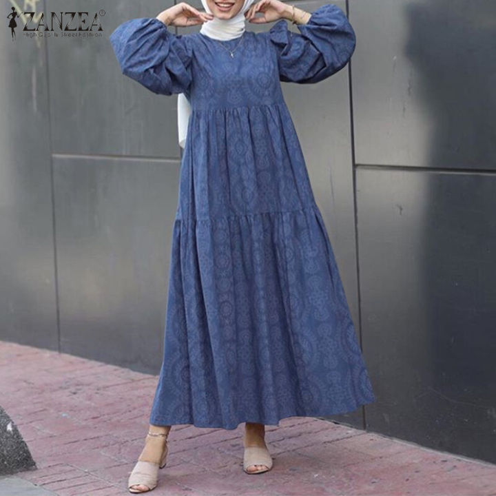 ZANZEA%20Muslimah%20Wanita%20Muslim%20Dubai%20Abaya%20Kaftan%20Lengan%20Panjang%20Krew%20Leher%20Maxi%20Baju%20Pakaian%20-%20Image%202