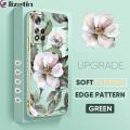 Jizetin (Free Lanyard) for Xiaomi Poco M4 Pro 5G Back Cover White Peony Flower Luxury 6D Plating Case Side Pattern Soft Silicone Square Mobile Phone Cases.