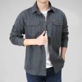 100% Cotton Men's Shirt Solid Color Multi-Pocket High Quality Cargo Shirts Fashion New Outdoor Casual Long Sleeve Shirts for Men. 