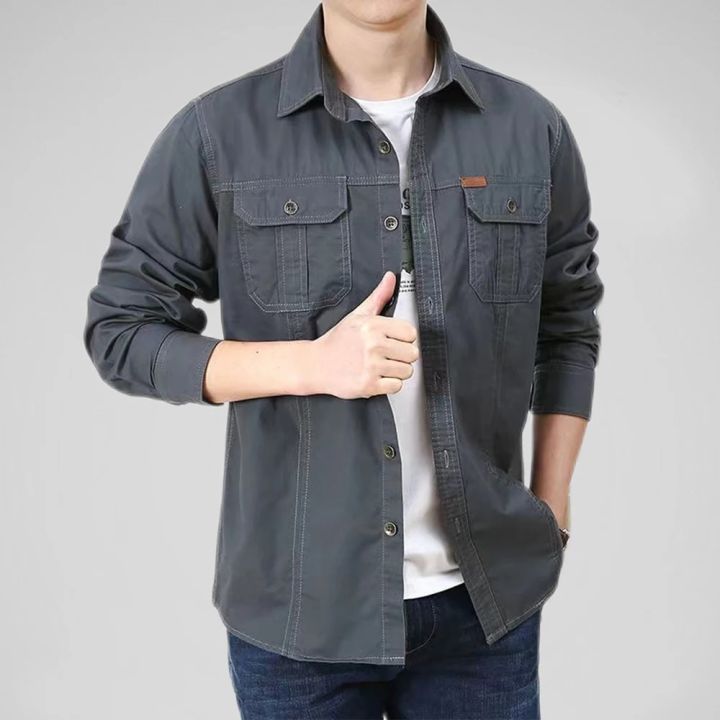 100%25%20Cotton%20Men's%20Shirt%20Solid%20Color%20Multi-Pocket%20High%20Quality%20Cargo%20Shirts%20Fashion%20New%20Outdoor%20Casual%20Long%20Sleeve%20Shirts%20for%20Men%20-%20Image%204