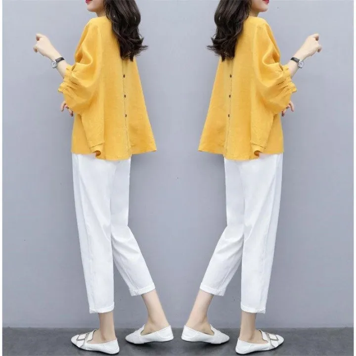 One-PieceSuit%20Women's%20Clothing%20Autumn%20Clothing%20Two-Piece%20Pants%20Cotton%20and%20Linen%20Loose%20Top%20Cropped%20Pants%20Casual%20Fashion%20Set%20-%20Image%203