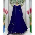Gorgeous looking Wet Lace Georgette Stone & Lace Work Readymade Gown Three Piece. 