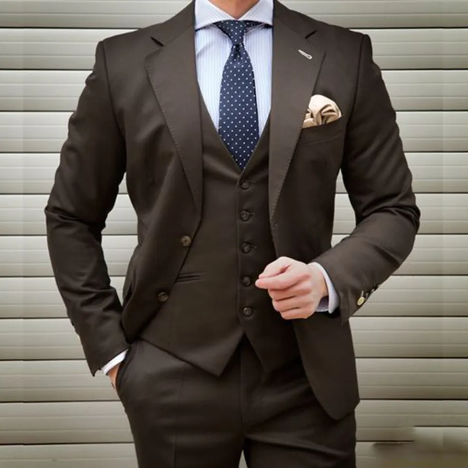 Dark Brown Men Suits Slim Fit Piece Wedding Tuxedo for Groom
