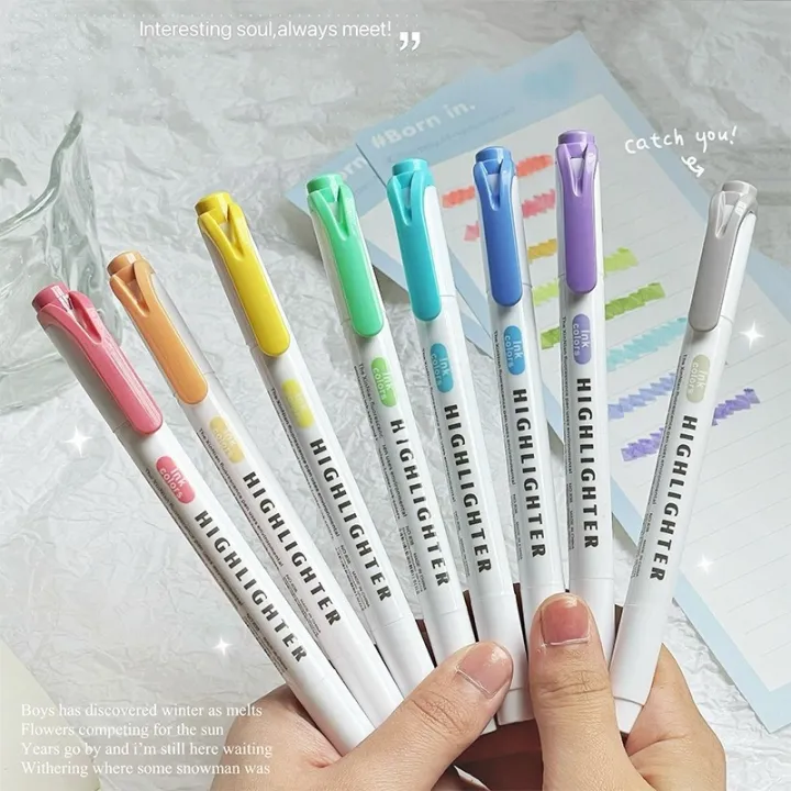 5Pcs/set%20Cute%20Macaron%20Double%20Headed%20Highlighters%20Water-based%20Ink%20Planner%20Journaling%20Fluorescent%20Highlighter%20Note-taking%20Highlighters%20School%20Office%20Supplies%20-%20Image%202