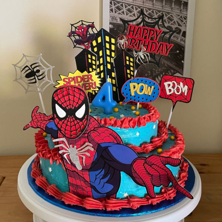 Spiderman Cake Toppers Superhero Birthday Cake Decorations Boys CupCake The Avenger Topppers for Kids Baby Shower Supplies Gifts