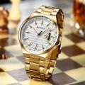 CURREN 8375 Gold Stainless Steel Analog Watch For Men- Gold & White.