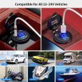 12V/24V USB Outlet 108W 3 Port Dual PD 45W USB C Car Charger Socket and Quick Charge 3.0 USB Charger with Voltmeter Power Switch.
