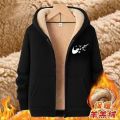 Autumn and Winter Cashmere Large Size Sports Suit Men's Loose Cardigan Hooded Coat Casual Fleece and Thick Two-Piece Suit. 