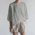 EaseHut Cotton Linen T-shirts Women 2022 Solid Color O-neck Half Sleeve Casual Tee Tops 4XL 5XL Plus Size Casual Female T-shirts.