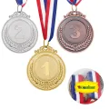 3PCS Metal Award Medals with Neck Ribbon Gold Silver Bronze Olympic Style for Sports Academics or Any Competition Diameter 5.1CM Small Wheat Pattern 123. 
