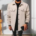 Men Button-down Shirt Jacket Long-sleeve Solid Color Jacket Stylish Men's Lapel Jacket with Flap Pockets Casual for Handsome. 