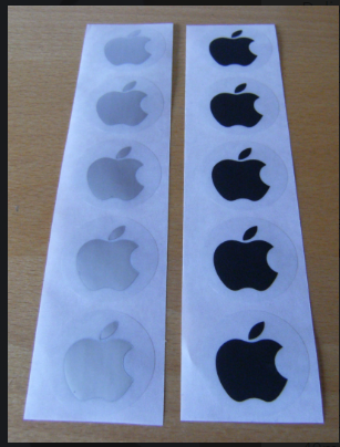 Apple Logo Stickers in BLACK & SILVER, 40mm across