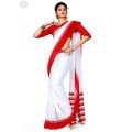 White And Red Combination Color 12 Hand Half Silk High Quality Comfortable Saree With Gold Border - Timeless Elegance for Women. 