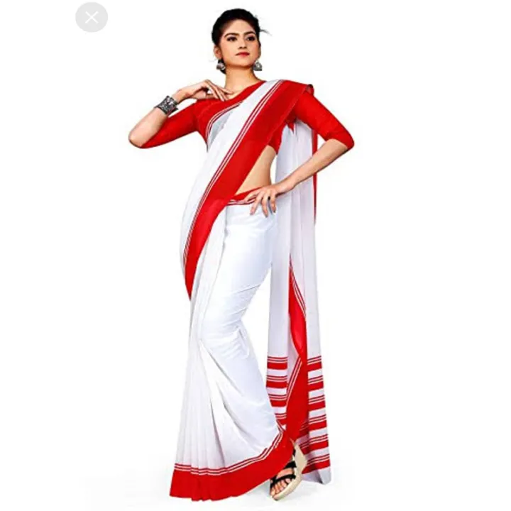 White%20And%20Red%20Combination%20Color%2012%20Hand%20Half%20Silk%20High%20Quality%20Comfortable%20Saree%20With%20Gold%20Border%20-%20Timeless%20Elegance%20for%20Women%20-%20Image%205