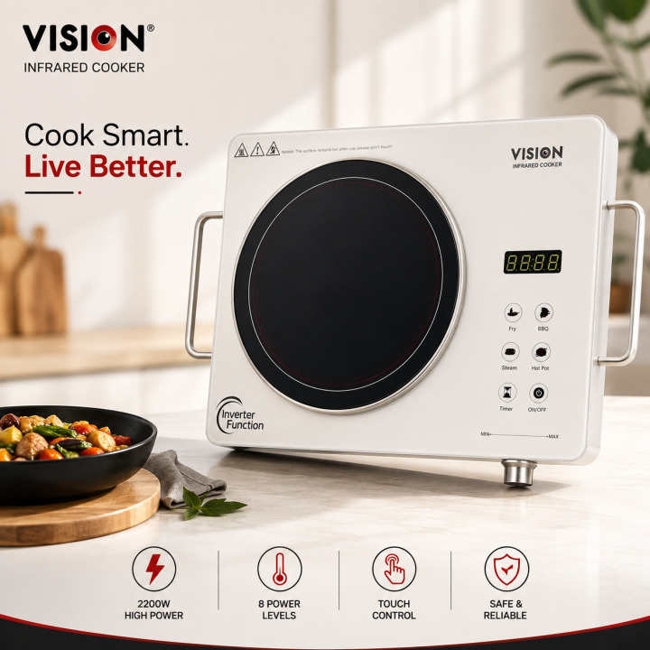 VISION Infrared Cooker VSN-Flaming (751248) | 2000W Touch & Knob Control | Digital Display | Suitable for All Cookware | Free Delivery
