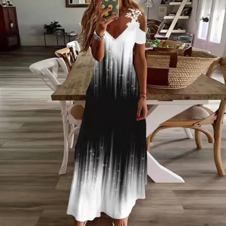 Formal%20Dress%20Floral%20Print%20Lace%20Summer%20Loose-fitting%20A-Line%20Maxi%20Dress%20for%20Banquet%20-%20Image%203