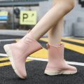 Rain Boots Women's Trendy Waterproof Shoes Rain Boots Women's Middle Tube Non-Slip Oil-Proof Kitchen Work Rubber Shoes Wear-Resistant Cotton-Padded Warm-Keeping. 