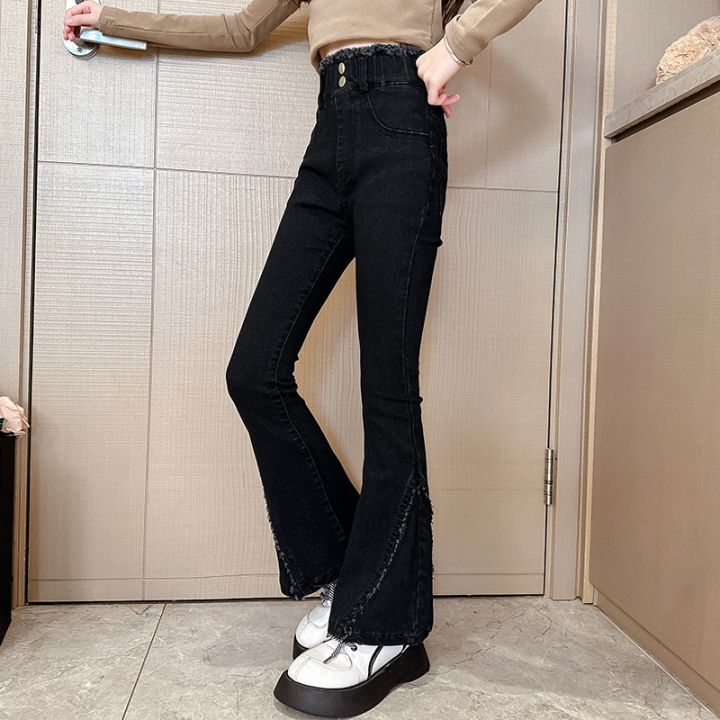 Girls'%20pants%20spring%20and%20autumn%202024%20new%20girls%20big%20kids%20slim%20net%20red%20foreign%20fashion%20children's%20spring%20denim%20flared%20pants%20-%20Image%204