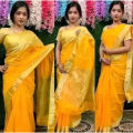 Half silk saree 1 colour saree Lemon Yellow color Saree. 