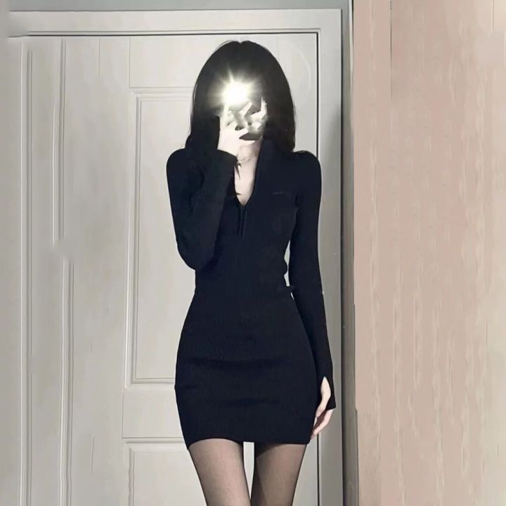 %E3%80%90Stepmother%20Dress%E3%80%91Spring%20and%20Autumn%20Black%20Dress%20Hepburn%20Style%20Women's%20Summer%20Elegant%20Knitted%20Zipper%20Stretch%20Slim-Fit%20Sheath%20Dress%20-%20Image%204
