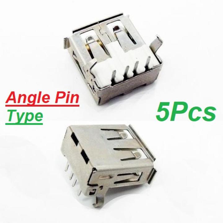 5Pcs- FEMALE USB SOCKET 2.0 ANGLE STRAIGHT Pinout Socket Type-A 4 Pin Female Plug DIP Socket Connector Panel Mount State For Data Cables Charging Socket LED